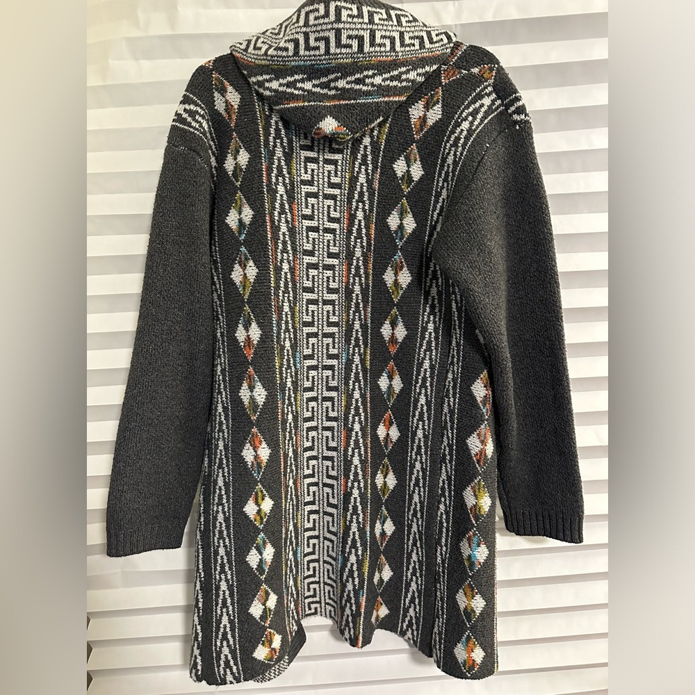 Northern Angel Open-Front Patterned Cardigan Sweater - Charcoal Gray